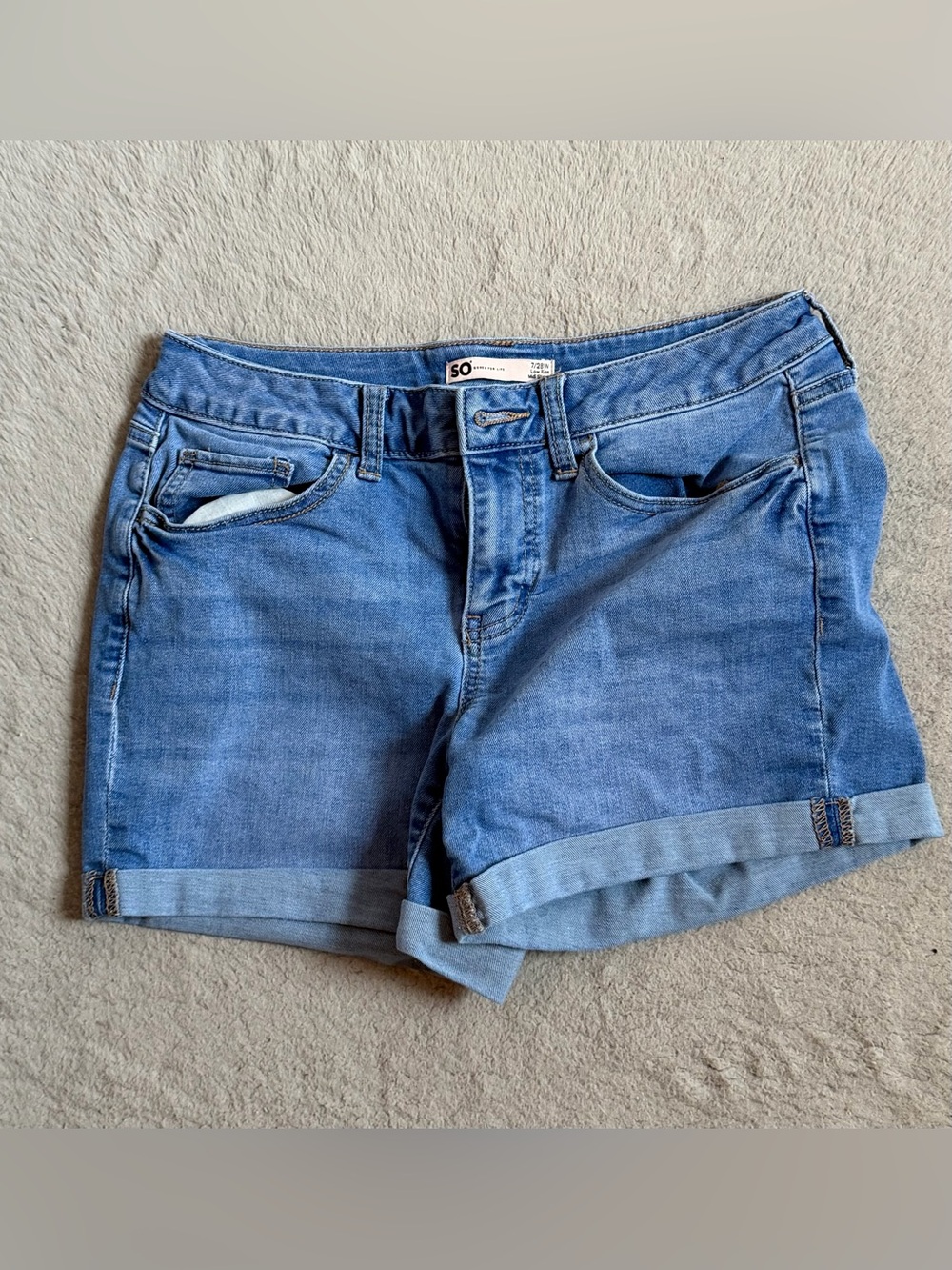 Women's Blue Denim Roll-Cuff Shorts Light Blue